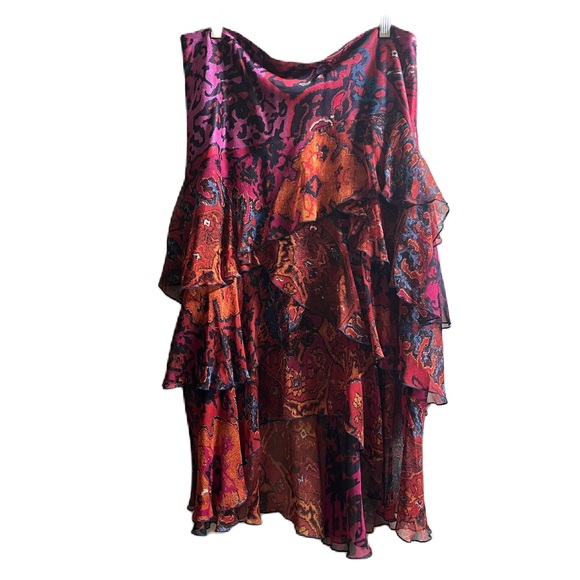 Diane Von Furstenberg Silk Asymmetrical Pink and Orange Layered Ruffle Skirt - Picture 2 of 6
